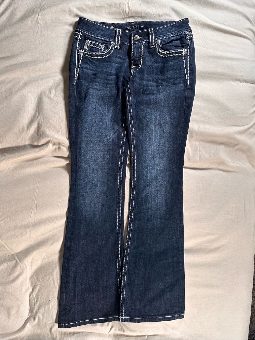 Miss Me Los Angeles Women’s Low Rise Boot Cut Denim Jeans Western 27 fits 30x31